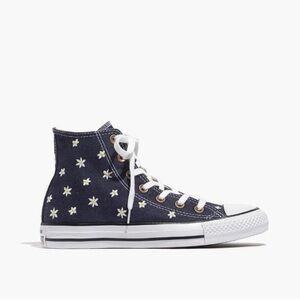 Blue Embroidered Converse All Star High-top Sneakers In Denim Daisy